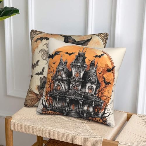 Witch Ancient Castle Throw Pillow Covers 18x18 inch Set of 2 Halloween Pillow Case Cushion Cover for Home Sofa Couch Living Room Car Decor - Image 4