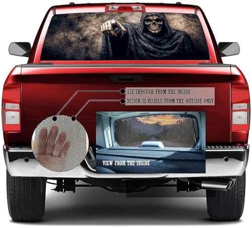 Smiling Skeleton Pickup Truck Decals Rear Window, Vintage Reaper Gothic Automotive Decals and Graphics Rear Window Decals for Trucks, Car Window Decal Sticker 66 x 22 inch