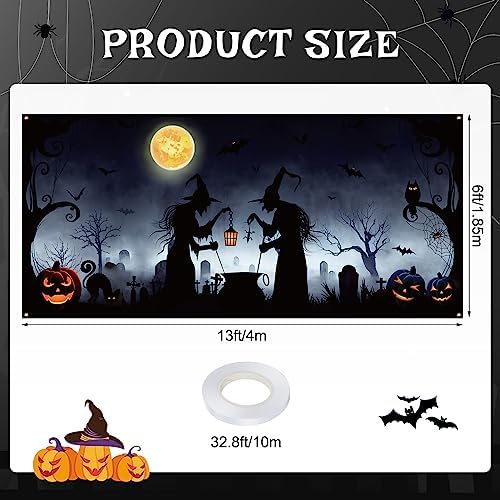 Preboun Halloween Garage Door Banner Decorations Witch Silhouette 6 x 13 ft - Image 2
