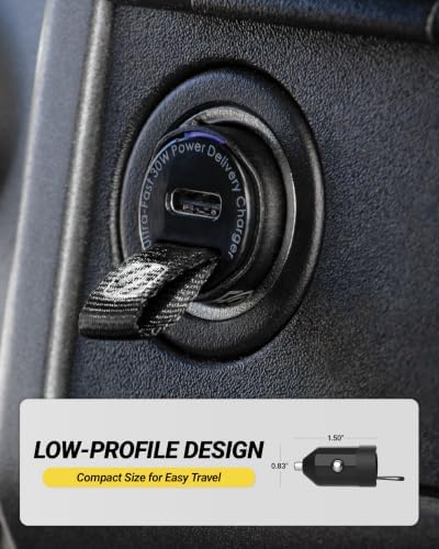 Scosche CPDC30 Mini USB-C 30W Car Charger for Cigarette Lighter Outlet, Power Adapter Plug with 4 FT Long USBC to Type-C Fast Charging Cable Cord Compatible with Android, iPhone & iPad, Black