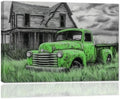 AWPANERAR Rustic Farmhouse Wall Decor Old Truck Canvas Print Car Painting Vintage Truck Poster Living Room Decor Frame (Green, (24.00" x 36.00")) by AWPANERAR