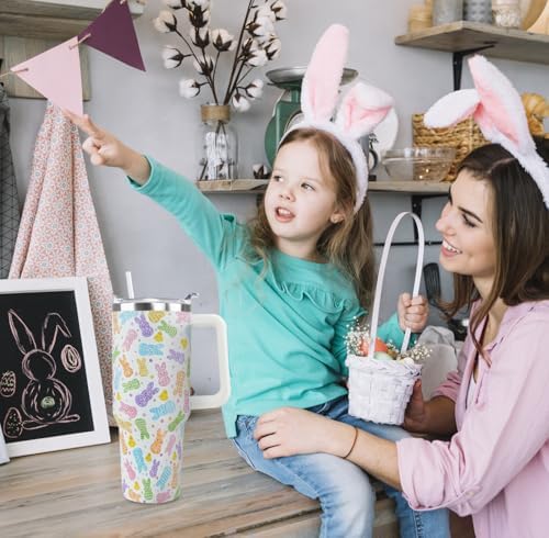 Easter Tumbler 40oz Bunny Cup Coffee Mugs Cute Peeps Chick Leak Proof Cups with Handle and Straw Stainless Steel Vacuum Insulated Water Bottle Easter Gifts Spring Decor (1PCS) - Image 2
