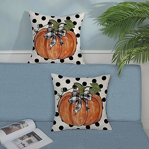 Fall Pillow Covers 24x24 Set of 2 Pumpkin Maple Leaves and Polka Dot Fall Decor Pillowcase Linen Autumn Thanksgiving Decorative Outdoor Throw Pillow Covers Farmhouse Cushion Case for Couch Home - Image 3