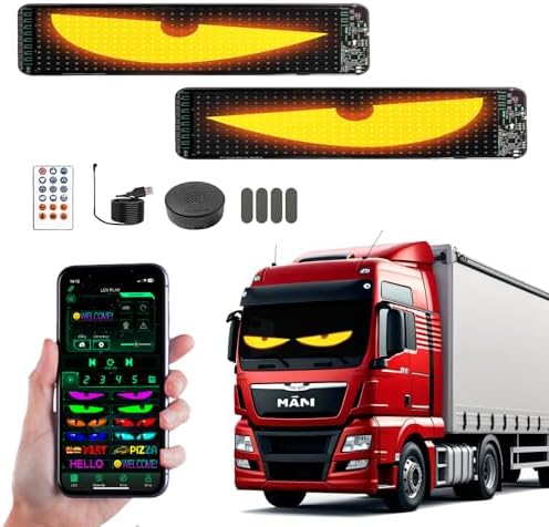 wonhag 2PCS Devil Eyes LED Sign for Car Windshield, 19''x4'' Programmable Truck Car Eyes Animated LED Matrix Panel with App & Voice Control for Windows of Cars Trucks