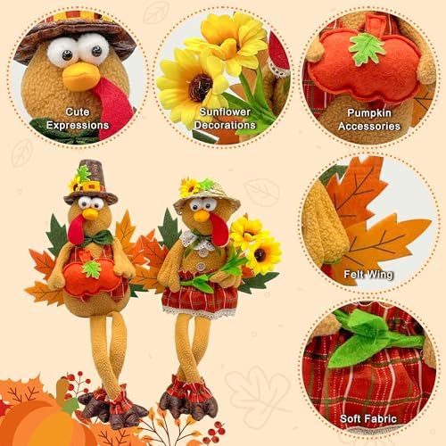 Stuffed Turkey Thanksgiving Table Decor Turkey Couple Doll Thanksgiving Decorations Indoor Outdoor Handmade Tabletop Fall Decor Kit for Home - Image 2