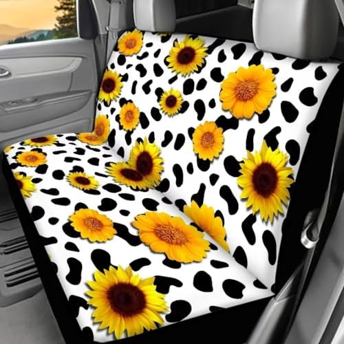 Car Rear Seat Covers,Cow Sunflower Auto Back Seat Protector Decoration Non-Slip Mat Flat Cloth Vehicles Rear Bench Cover for Women Men