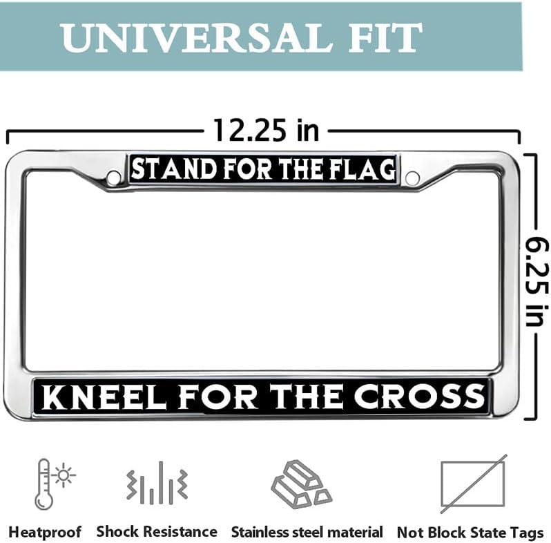 Stand for The Flag Kneel for the Cross Personalized Gift Licence Plate Frame Bible Verses Quotes Licence Plate Covers Slim Design