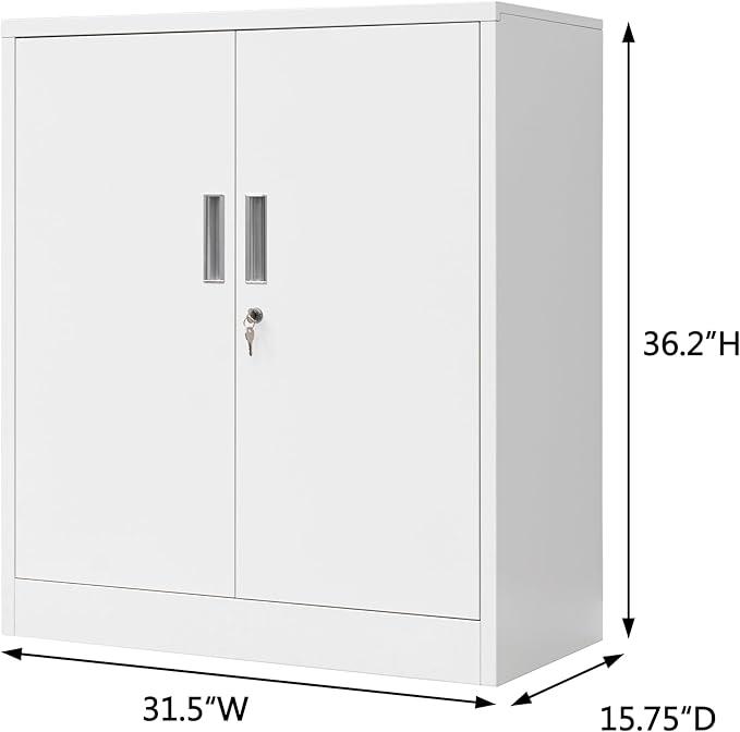 Metal Storage Cabinet with Locking Doors and Adjustable Shelves, 36.2" H Steel - Image 3