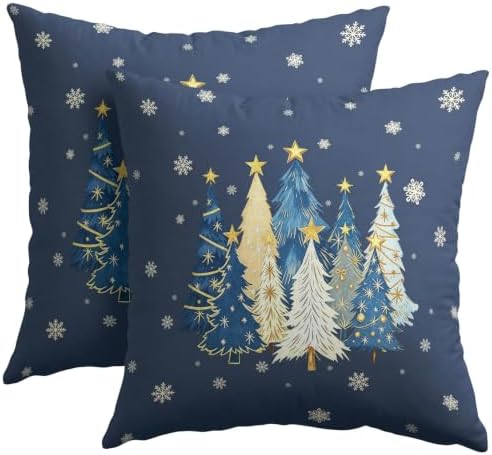 Christmas Tree Pillow Covers 18x18 Set of 2 Navy Blue Highly Absorbent by Unknown