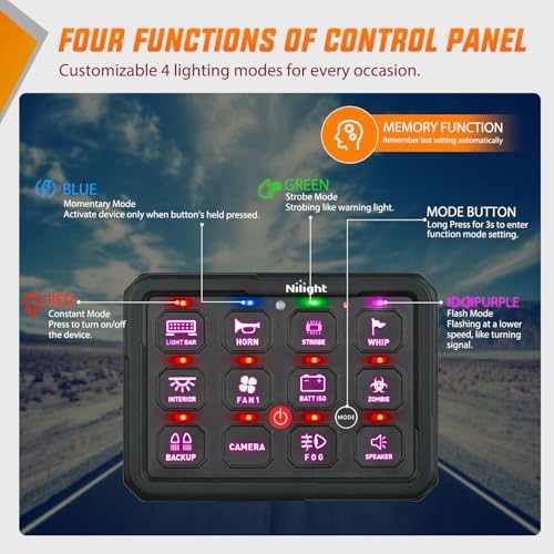 Nilight 12 Gang Switch Panel APP RGB 12V 24V Circuit Control System 4-Mode