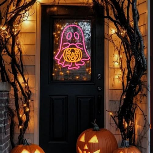 Ghost Pumpkin Neon Sign, Cute Ghost Halloween LED Light16.1"x12.8 - Image 6