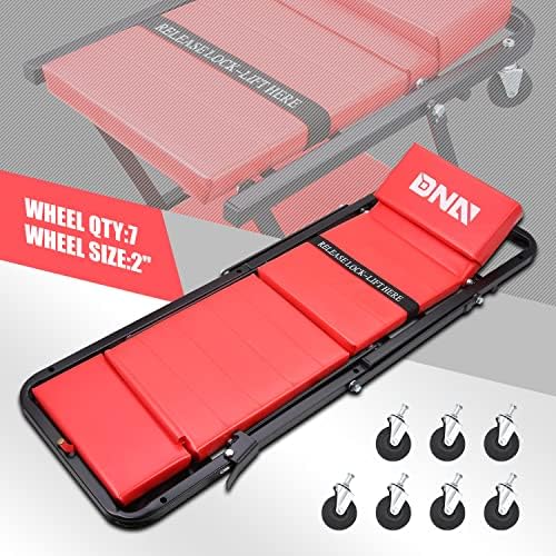 DNA Motoring TOOLS-00192 48" 2 IN 1 Folding Rolling Garage Shop Creeper Roller Seat, 7 Pcs 2" Casters, 350 Lbs Weight Capacity, Red - Image 3