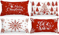 Lanpn Christmas Lumbar Throw Pillow Covers 12x24 Set of 4, Merry Christmas Winter Xmas Snowflake Decorative Holiday Cushion Pillow Cases 12 x 24 for Indoor Farmhouse Home Room Couch Decor (Red) by Lanpn