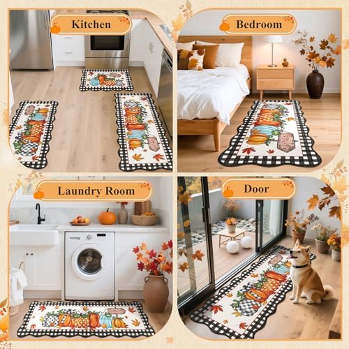 U'Artlines Fall Pumpkin Kitchen Rugs with Runner Sets 3 Piece, Washable - Image 6
