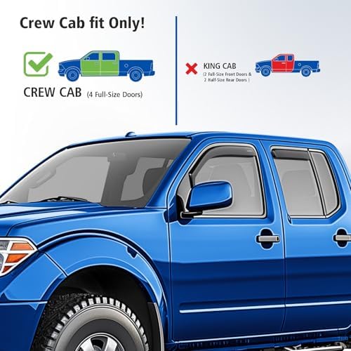 Goodyear Shatterproof in-Channel Window Deflectors for Trucks Nissan Frontier 2005-2021 Crew Cab, Rain Guards, Window Visors for Cars, Vent Deflector, Truck Accessories, 4 pcs- GY003428LP