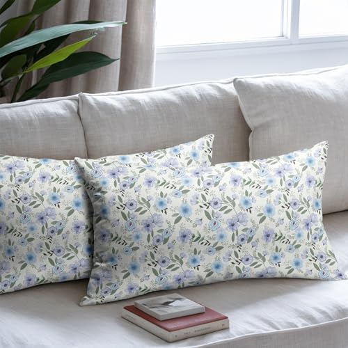 Light Blue Pillow Covers 12x20 Set of 2 Spring Floral Throw Pillow Covers Vintage Pillowcase Linen Decoration Farmhouse Soft Decorative Purple Green Cushion Case Couch for Indoor Outdoor Home Decor - Image 7