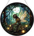 Stained Glass Suncatcher, Boho Fairy and Fireflies Sun Catcher Stain Glass Window Hanging Decoration Mother's Day Birthday Gifts for Lover Women Men Mom Nana 11.8 in by 365CUSGIFTS
