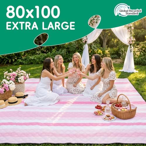 RYCHIC Waterproof Picnic Blanket Beach Mat Outdoor Rug Outside Matt Extra Large Water Sand Proof Fold Up XL Pic nic Weighted Thick Padded Roll Up Grass Law Yard Festival Travel Women Summer Gift - Image 2