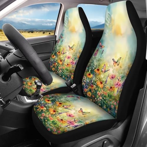 Butterfly Vibrant Floral Pattern Car Accessories Car Seat Covers Front Rear Breathable Seat Covers Universal Fits for Truck, Sedan, SUV Auto Interior Protector