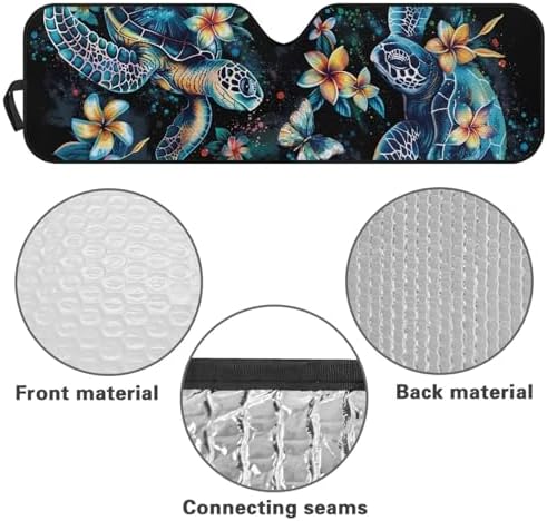 Renewold Boho Sea Turtle Flower Car Windshield Sun Shade Auto Front Window Sunshade Keep Vehicle Cool Sun Visor Shield Fit for Jeep Wrangler JK JKU JL 2/4 Door Jeep Gladiator JT Block UV Heat Sunlight
