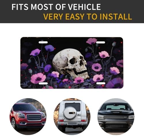 Floral Skull Purple Front License Plate 6" * 12" for Women