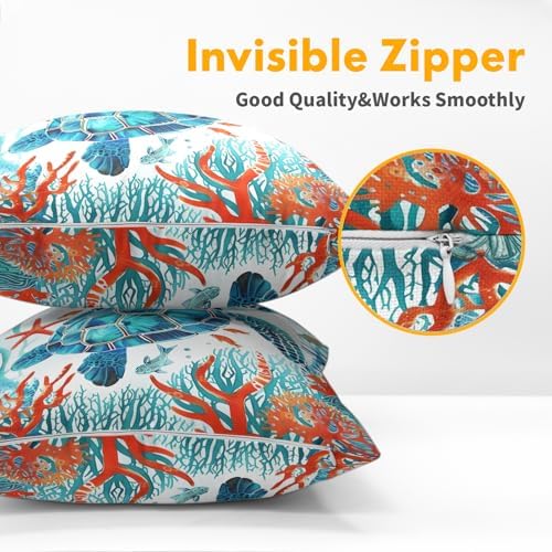 Summer Pillow Covers 20x20 Inch Set of 2, Sea Turtle Throw Pillow Covers Ocean Beach Pillowcase, Coral Starfish Decorative Seasonal Cushion Case Couch for Indoor Outdoor Home Decor - Image 5