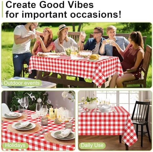 QIKSION 12 Pack Red Gingham Plastic Tablecloth, Picnic Table Cover - Image 4