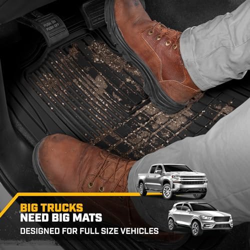 CAT® DuraShield XL Floor Mats for Trucks - All Weather Rubber Truck Floor Mats with Anti-Slip Backing, Universal Trim-to-Fit Car Floor Mats for Large Full-Size Vehicles, Black Floor Mats for Cars