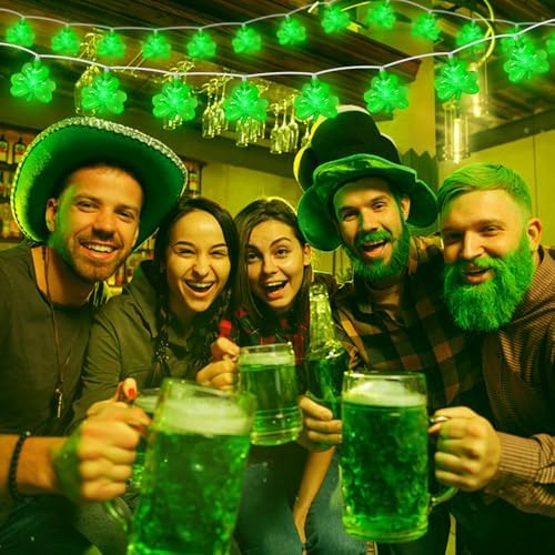 St Patricks Day Decorations - Led Shamrock String Lights, 8.5Ft Clear Shamrock Lights Plug in St Patricks Day Lights for Irish St. Patrick's Day Home Yard Bar Party Decor, 0.48W LED Energy Efficient - Image 5