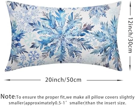 Christmas Pillow Covers 12x20 Set of 2 Decorations Blue White Snowflakes Throw Pillow Covers Decorative Vintage Winter Pillow Case Farmhouse Rustic Pillowcases Cozy Soft for Sofa Bed Chair Home Decor - Image 4
