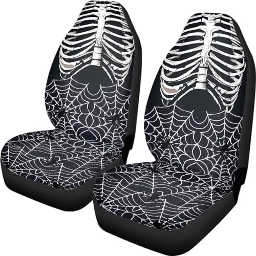 Halloween Skull Car Seat Cover for Women Spider Web Auto Front Seat Decorative Car Seat Protector Blanket Front Car Seat Covers Universal Fits for Car Truck Van