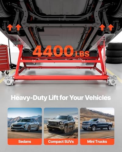 VEVOR Portable Car Lift, 4400 lbs Capacity, Heavy Duty Steel Quick Lift with 23" Max Height, Adjustable Width and Wheels, Manual Lifting for Cars, Compact SUVs, Mini Trucks, Home Garage or Shop Use - Image 5