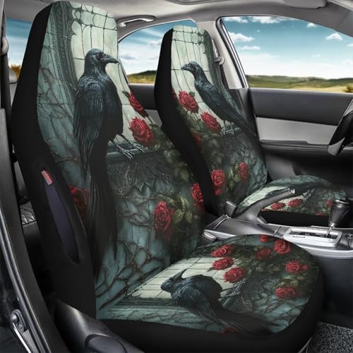Bulopur Crow Car Seat Covers Full Set 2 Pack Waterproof Front Auto Seat Covers for Car Bucket Seats Side Air Bag Compatible Auto Interior Protector Universal for Most Cars SUV Truck