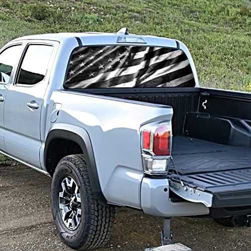 American Flag Rear Window Decal for Truck,Black Flag Truck Rear Window Decal,American Flag Decals for Truck Car SUV (Black,65x17in)