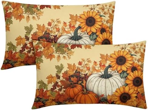 Fall Sunflower Pillow Covers 12x20 Set of 2 Pumpkin Thanksgiving Harvest by Trongr