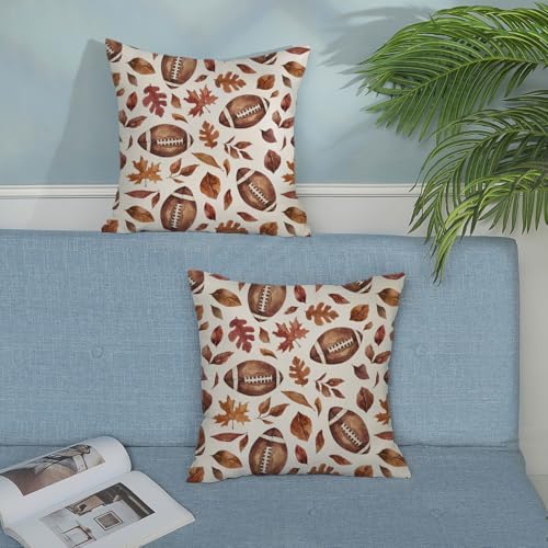 Fall Pillow Covers 24x24 Set of 2 Orange Maple Leaf Football Pillow Cases Autumn Thanksgiving Outdoor Fall Decoration Throw Pillows Holiday Farmhouse Linen Cushion Case for Couch Home Decor - Image 4