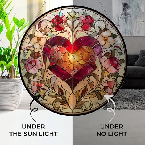 Valentine Heart Stained Glass Window Hanging Window Suncatcher 12" Glass Panel with Metal Chain Sun Catchers Wall Art Home Decor Gift for Women Mother's Day - Image 4
