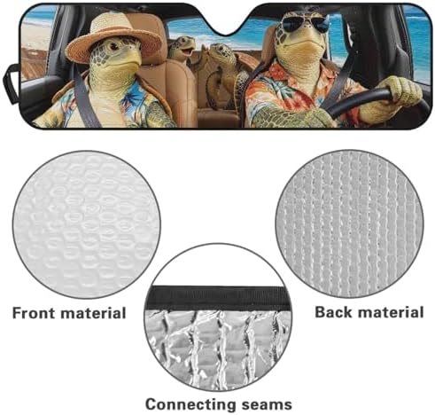 Renewold Car Windshield Sunshade Window Sun Visor Summer Sunlight UV Rays Heat Sun Shade Compatible with Jeep Wrangler JK JKU JL 1997-2023 2/4 Door Funny Sea Turtle Hawaii Easy Install Cover Shield