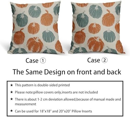 Light Blue Orange Pumpkin Fall Pillow Covers 18x18 Set of 2 Autumn Harvest Print Thanksgiving Decorative Throw Pillows Outdoor Farmhouse Cushion Case Seasonal Decor for Couch Sofa Bed - Image 6