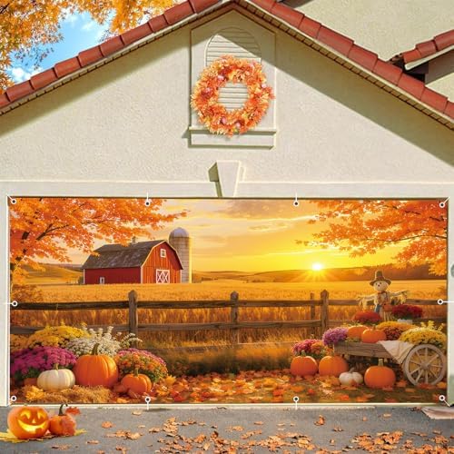 Fall Thanksgiving Garage Door Cover 7x16ft Large Hanging Backdrop Decorations Autumn Farm Harvest Friendsgiving Party Double Garage Door Banner Fabric Photo Background Outdoor - Image 3
