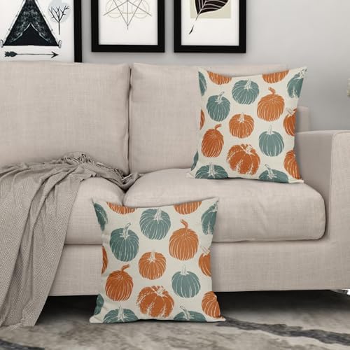 Light Blue Orange Pumpkin Fall Pillow Covers 20x20 Set of 2 Autumn Harvest Print Thanksgiving Decorative Throw Pillows Outdoor Farmhouse Cushion Case Seasonal Decor for Couch Sofa Bed - Image 3