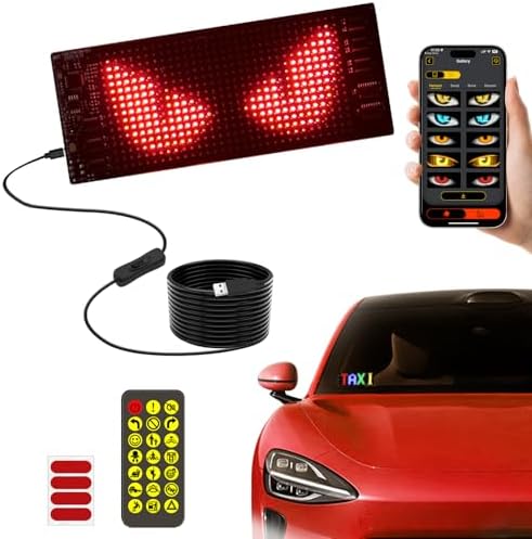 Super RGB LED Devil Eye Lights for Windshield 6.8"x 2.8" [Advanced Chip, 100% Synced Dual Screen] Dynamic Flexible Programmable LED Eyes Display for Car Motorcycle Window with Remote & APP Control
