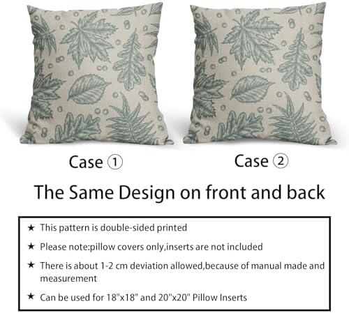 Aqua Blue Fall Pillow Covers 16x16 Set of 2 Cream Maple Leaf Print Autumn Colored Harvest Decorative Outdoor Pillowcases Farmhouse Seasonal Throw Cushion Case Decor for Home Couch Sofa Bed - Image 6