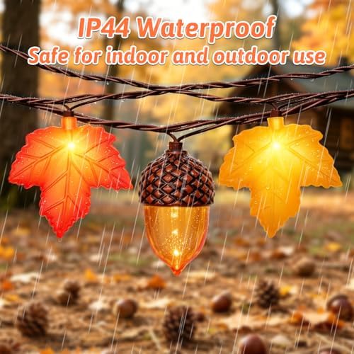 12Ft 20LED Fall Lights - Maple Leaf Acorn String Lights Waterproof, Plug in LED Fall String Lights Indoor Outdoor with Orange Yellow Leaf & Acorn for Home Gathering Autumn Thanksgiving Harvest Decor - Image 5