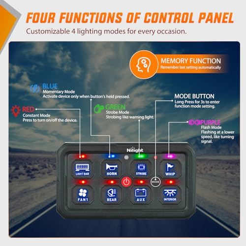 Nilight 8 Gang Switch Panel Blue 12V 24V Circuit Control System 4-Mode