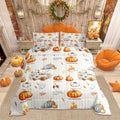 Homewish Fall Theme Pumpkin Comforter Set Full Size Maple Leaves Bedding Set Vintage Yellow White Stripes Quilt Set for Kids Girls Boys Women Bedroom Decor Rustic Farmhouse Plants Duvet Insert 3Pcs by Homewish