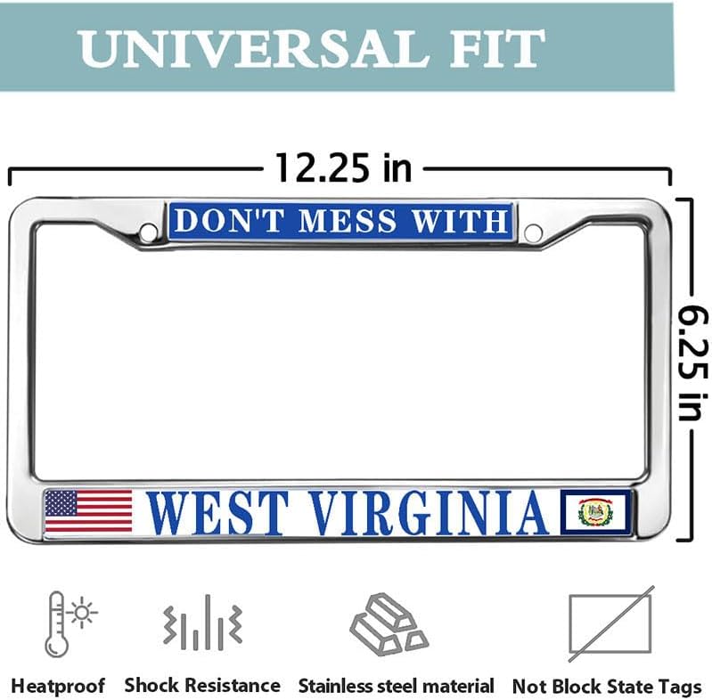 Don't Mess with West Virginia License Plate Metal Frame Virginia Lover Licence Plate Covers Frame Slim Design