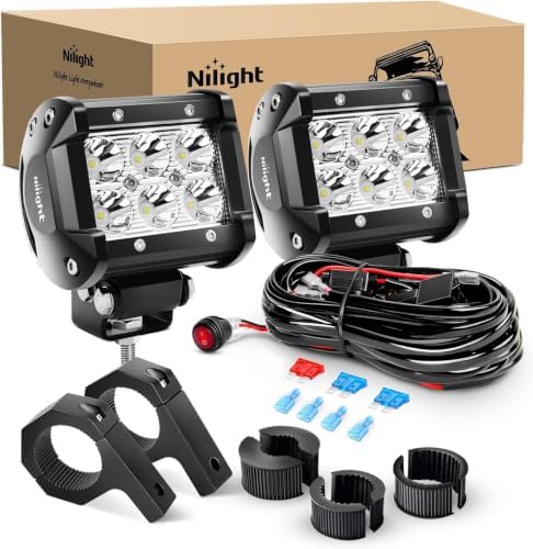 Nilight ZH059 2PCS 4 Inch 18W Spot LED Light Mounting Bracket Horizontal Bar Tube Clamp with Off Road Wiring Harness-2 Leads (Pack of 6)