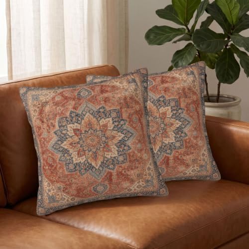 Boho Throw Pillow Covers 18x18 Set of 2, Ethnic Design Carpet Pattern - Image 3
