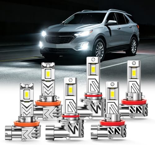 SEALIGHT Light Bulbs Combo Fit for Chevrolet Equinox 2010-2015 2018, 9005/HB3 H11/H8/H9 LED Bulbs + H11/H16 Fog Light Bulbs, 180000LM, 1200% Brighter, Premium Cooling, Pack of 6
